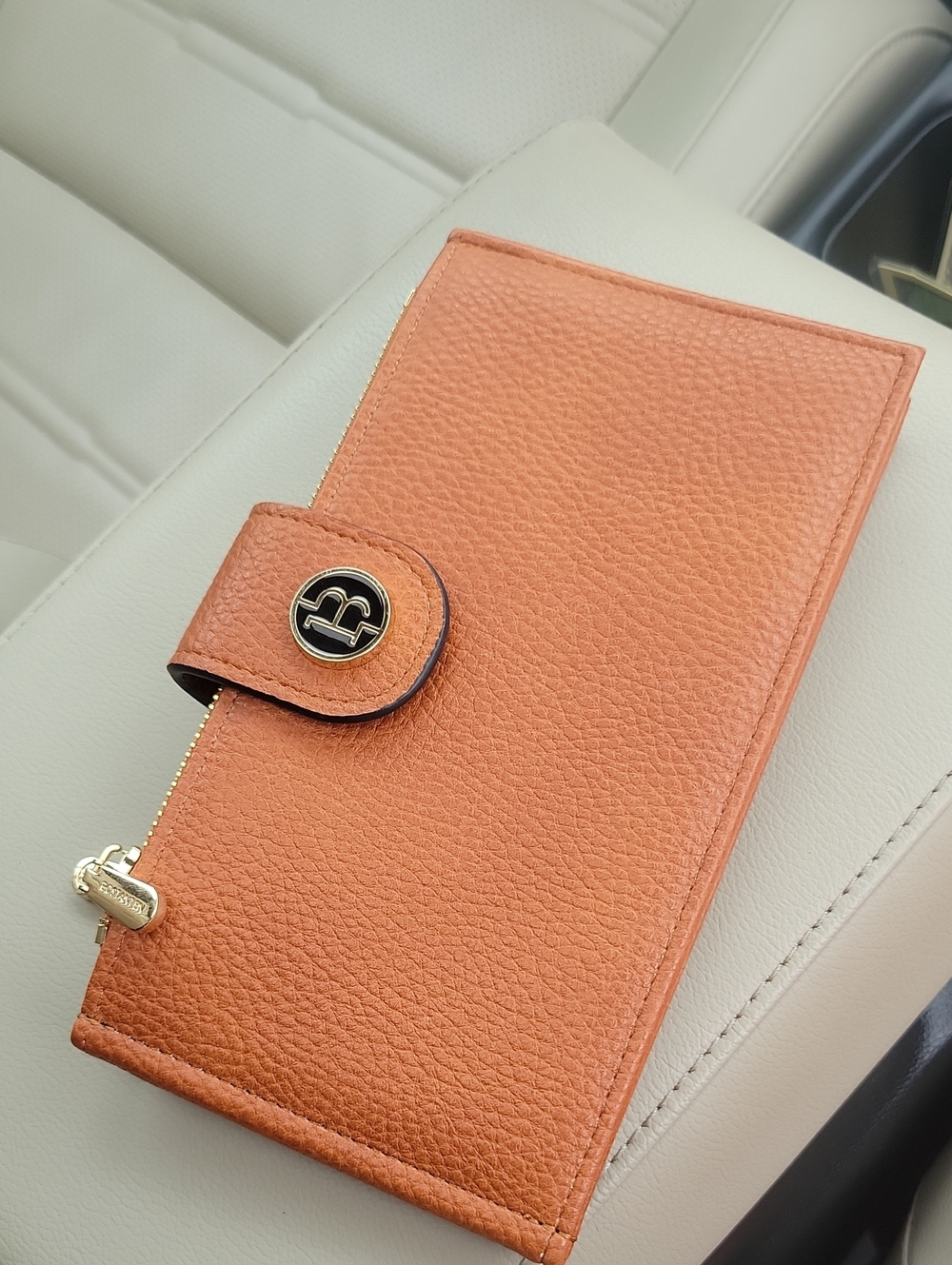Pebbled Leather Women’s Leather Wallet - Tan Cognac Multi Card Holder